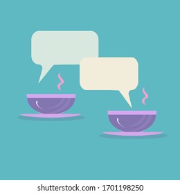 Lilac cups.
Friendly chat.
 A conversation over a cup of tea.
