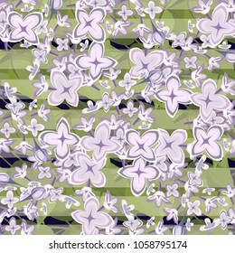 Lilac Design for textile, wallpapers, wrapping, paper. Spring flowers texture on stripes background. Vector illustration for new season coming.