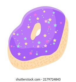 Lilac donut. Ilustración vectorial. Dulce pastelería con agujero. Comida acristalada con rociadores coloridos