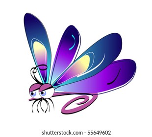 lilac dragonfly , fly to the left, on a white background.