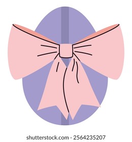Lilac Easter egg with a big beautiful pink bow, pastel colors. Trendy modern vector illustration isolated on white background, hand drawn, flat design