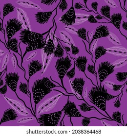 Lilac Feathers and leaves Pattern. With fasion fabrics textiles. All over design. Vector print