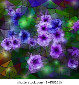 lilac floral green background with triangles and glow