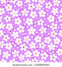 lilac floral print. purple ditsy cherry blossom flower seamless pattern. good for fabric, kimono, fashion design, summer spring dress, wallpaper, textile, background.