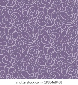 Lilac floral scandi pattern print. Seamless minimal fashion doodle background. Calm gender inclusive drawn flower motif texture . Playful kid room wallpaper vector repeat.