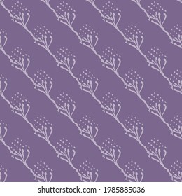 Lilac floral scandi pattern print. Seamless minimal fashion doodle background. Calm gender inclusive drawn flower motif texture . Playful kid room wallpaper vector repeat.
