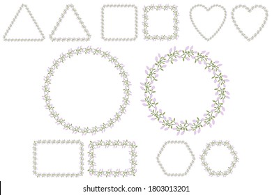 Lilac flower with leaf frame for print design. Spring wedding invitation. Floral wreath set. Botanical vector collection.