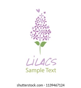 Lilac flower. Logo design. Text hand drawn.
