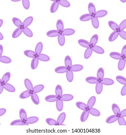 Lilac flower purple pattern, top view. Floral seamless vector pattern in bright lavender color isolated on white.