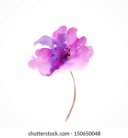 Lilac flower. Watercolor floral illustration. Floral decorative element. Vector floral background.