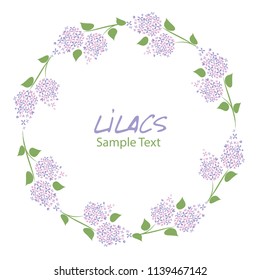 Lilac flower wreath. Logo design. Text hand drawn.