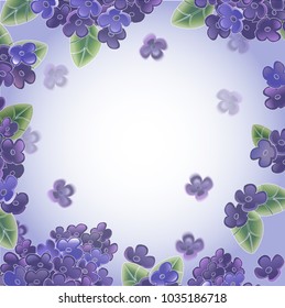 Lilac Flowers background. Syrigne blossom. Blurry floral frame