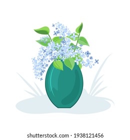 Lilac. Flowers in a ceramic vase. Vector isolated on a white background.
