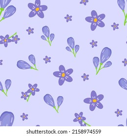 Lilac Flowers and leaf seamless pattern. Scandinavian style background. Vector illustration for fabric design, gift paper, baby clothes, textiles, cards