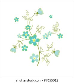 lilac flowers on a green stem on a white background