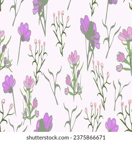 Lilac flowers on a light background, delicate drawing vector pattern, can be used for textiles, cardboard, paper and other products