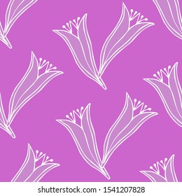   Lilac flowers on a seamless background. Great for fabric, wallpaper, backgrounds, invitations, packaging design projects. Surface design. Vector illustration