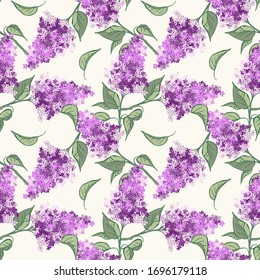 Las Flores Lilac Son Un Patrón Sin Marea. Fondo Floral Dibujado A Mano.