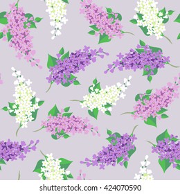 Lilac flowers seamless pattern. Spring floral background. Provence style. Vector illustration.