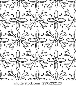 Lilac Flowers seamless pattern. Vector hand drawn sketch illustration. Sloppy doodle grunge style. Seamless pattern