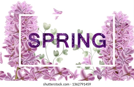 Lilac flowers spring banner Vector watercolor. Vintage composition bouquets