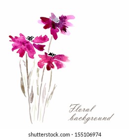 Lilac flowers. Watercolor floral illustration. Floral bouquet. Vector floral background. Invitation. Birthday card.