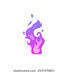 Ícone de gás Lilás ou chama de fogo. Queimando gradiente roxo pintado fogueira ou fogueira. Cartoon sprite de fogo, queimador de gás, sinal de energia e poder. Ilustração plana vetorial isolada sobre fundo branco