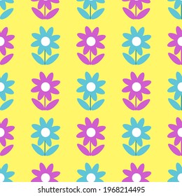 Lilac and golub simple flowers on a yellow background. For textile, fabric, packaging
paper, background, wallpaper.