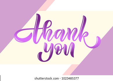 Lilac grateful vector quotation "Thank you" on diagonal background as lettering typography icon for bloggers template, games, party, tickets, catalogue, collection, custom, ad, web Page, email 
