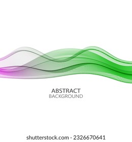 Lilac green horizontal smooth wave on white background, design element for brochure templates, banners. Smooth horizontal transparent lilac green wave on white background