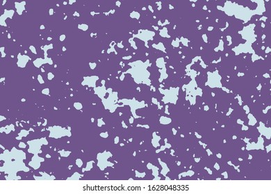 Lilac Grunge dust messy background. Distressed spray grainy overlay texture. Dirty powder rough empty cover template. Aged splatter crumb wall backdrop. Weathered aging design element. EPS10 vector