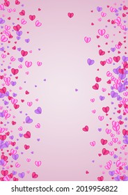 Lilac Heart Background Pink Vector. Falling Illustration Confetti. Pinkish Birthday Texture. Fond Heart Drop Frame. Violet Happy Pattern.