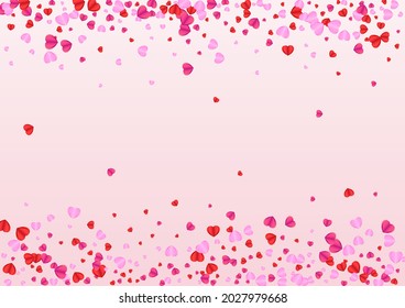 Lilac Heart Background Pink Vector. Gift Frame Confetti. Tender Random Illustration. Pinkish Confetti Fall Pattern. Red Volume Texture.