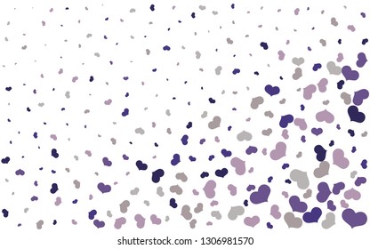 Lilac heart confetti of Valentines petals falling on white background. Flower petal in shape of heart confetti for Women's Day, holiday decoration, wrapping etc.