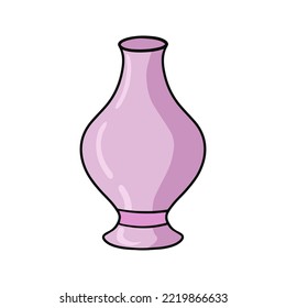 Lilac High ceramic flower vase, with a narrow neck, vector illustration in cartoon style on a white background