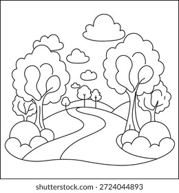 Página para colorear de Lilac Lane – Encantador arte floral de la línea del camino del jardín