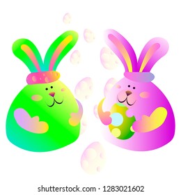 Lilac and light green rabbit. Easter. Beautiful easter background. vector illustration
