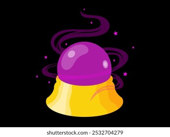 Lilac magic ball on black background. Flat vector illustration.	