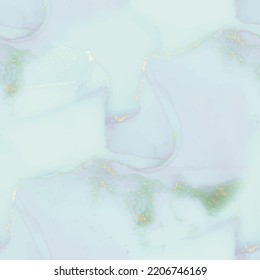 Mármol color agua dorada. Repetición de tinta azul de alcohol. Pintura Resumen Moderna. Fondo sin manchas de oro. Textura fluida sin foco. Fondo Lilac de la tinta del alcohol. Suelo De Tinta Azul. Acuarela de mármol claro.
