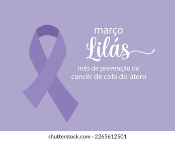 Mes de prevención del cáncer cervical en marzo de Lilac en la ilustración vectorial en portugués.