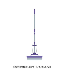 Lilac mop on a long handle. Vector illustration on white background.