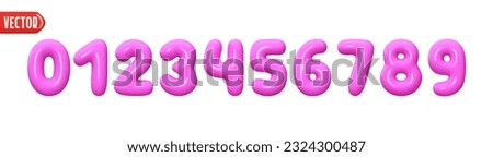 Lilac numbers from 0 to 9. Collection of voluminous inflated color numbers from balloon. Set of bright bubble spherical numbering figures. Elements in cartoon style. vector illustration Foto stock © 