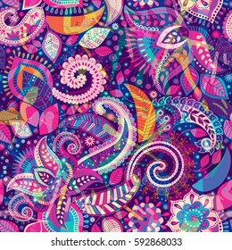 Lilac Paisley patrón sin fisuras. Fondo indio con flores decorativas