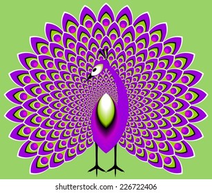 Lilac peacock on a green background (optical expansion illusion)