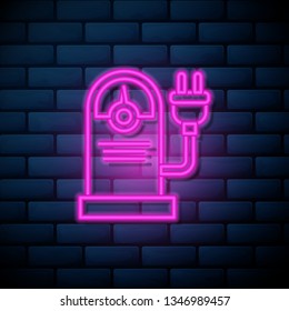 Lilac pink neon sign on brick wall Battery charge vector icon