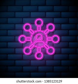 Lilac pink neon sign on brick wall Connection and social network vector icon