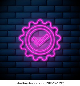 Lilac pink neon sign on brick wall Completed Vector Stamp. Grunge rubber stamp or badge, label with text "completed"