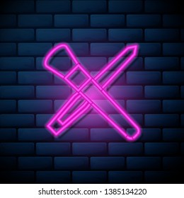 Lilac pink neon sign on brick wall Cosmetic vector icons. Make up symbol