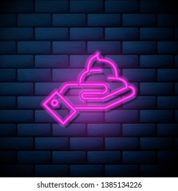 Lilac pink neon sign on brick wall Cosmetic cream icon vector. Face cream