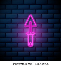 Lilac pink neon sign on brick wall Putty knife icon design vector symbols.